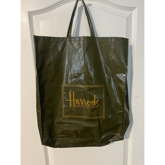Harrods Green PVC Plastic Vinyl Tote Shopping Grocery Bag - Picture 1 of 6